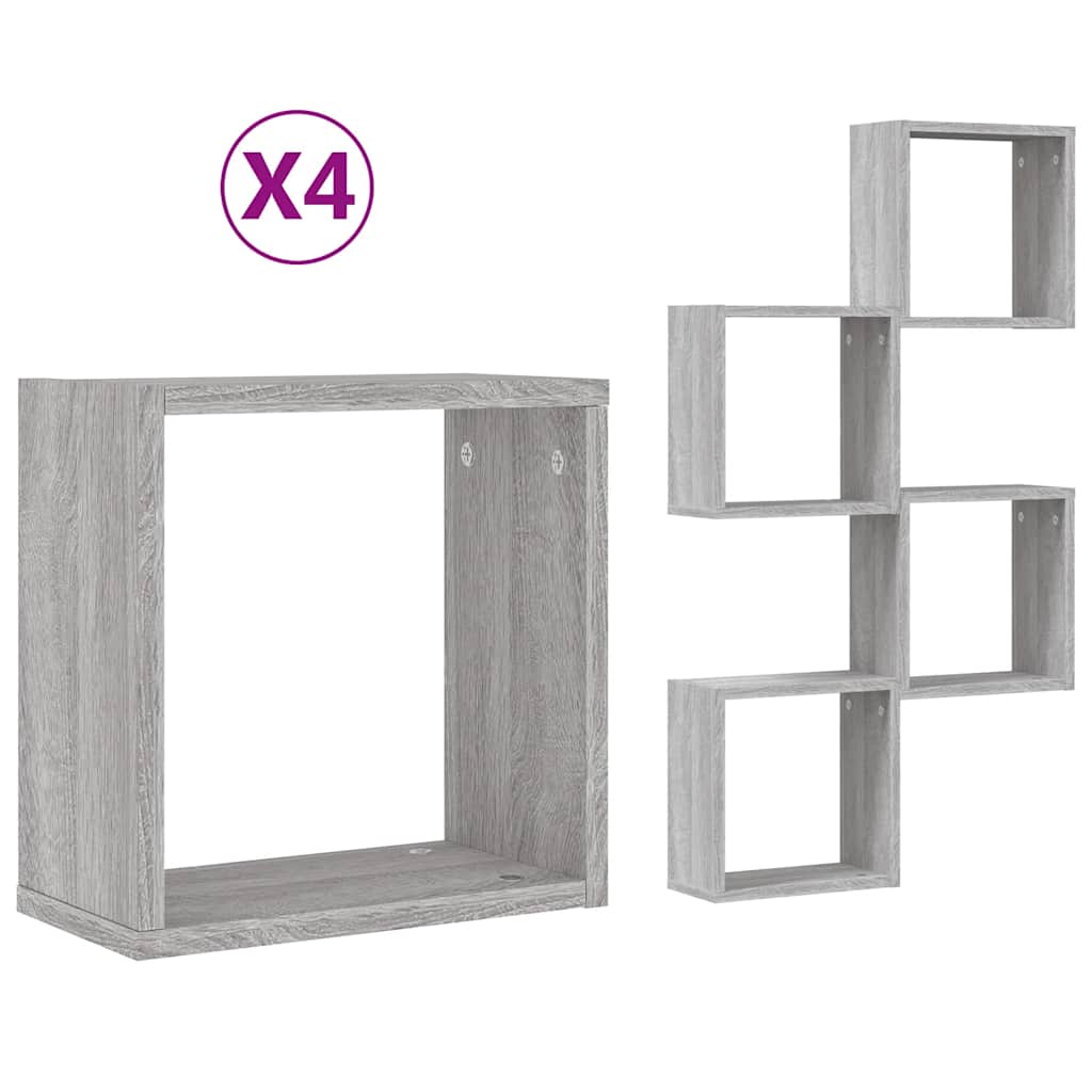 Wall Cube Shelves 4 pcs Grey Sonoma 30x15x30 cm