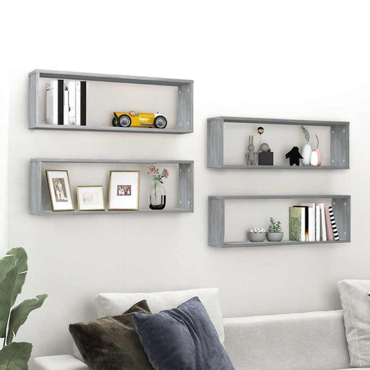 Wall Cube Shelves 4 pcs Grey Sonoma 80x15x26.5 cm Engineered Wood