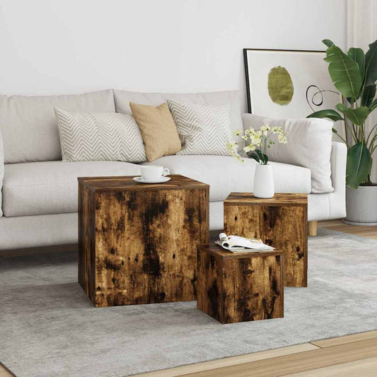 Side Tables 3 pcs Smoked Oak Engineered Wood