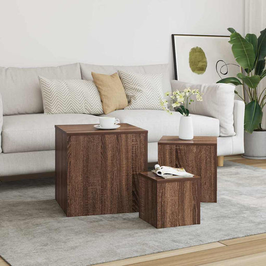 Side Tables 3 pcs Brown Oak Engineered Wood