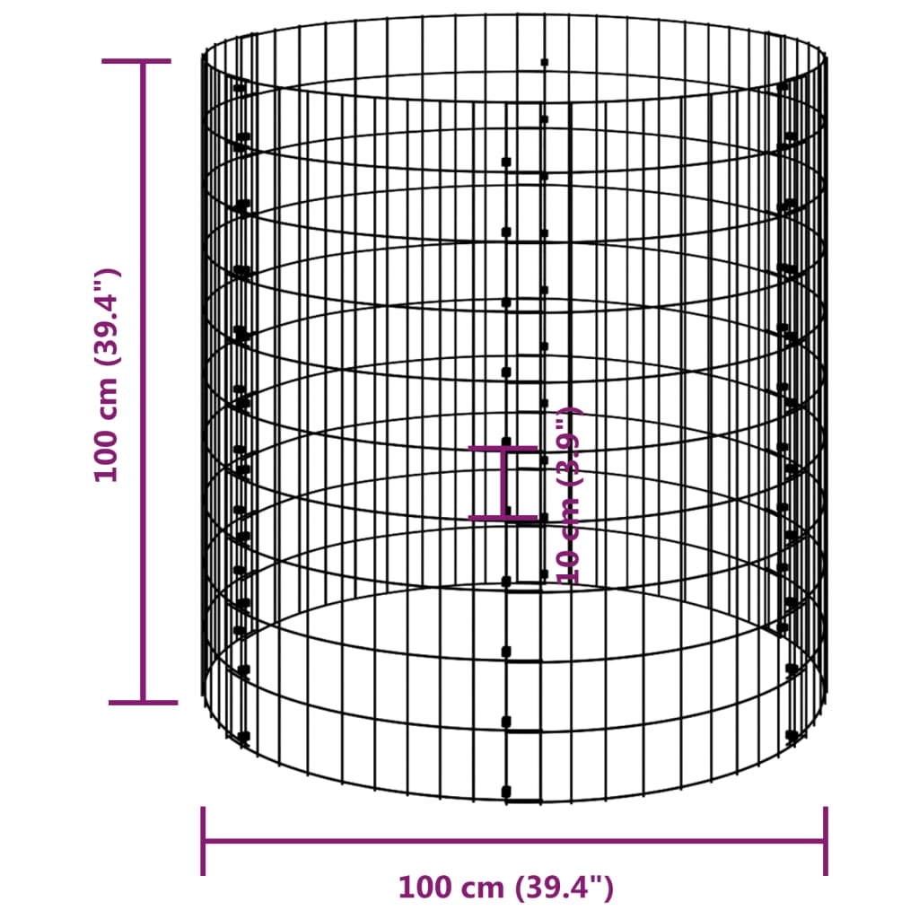 Circular Gabion Pole Galvanized Steel Ø39.4"x39.4"