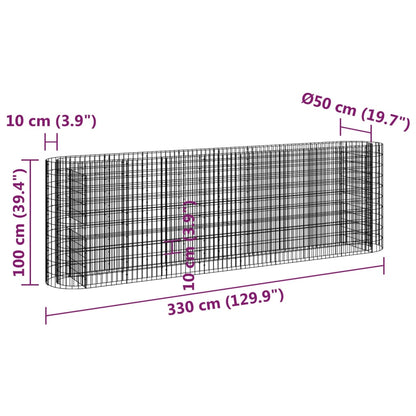 Gabion Raised Bed Galvanised Iron 330x50x100 cm