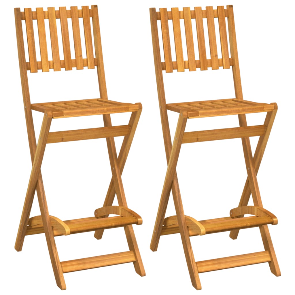 Bar Stool | Set of 2 | Natural wood colour | Solid Acacia wood | Medium