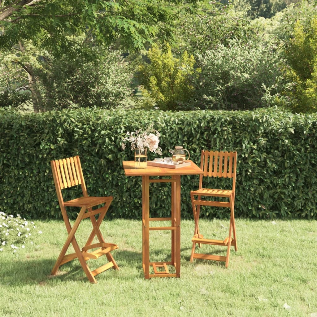 Bar Stool | Set of 2 | Natural wood colour | Solid Acacia wood | Medium