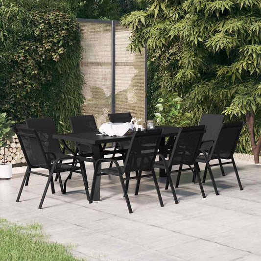9 Piece Garden Dining Set Black
