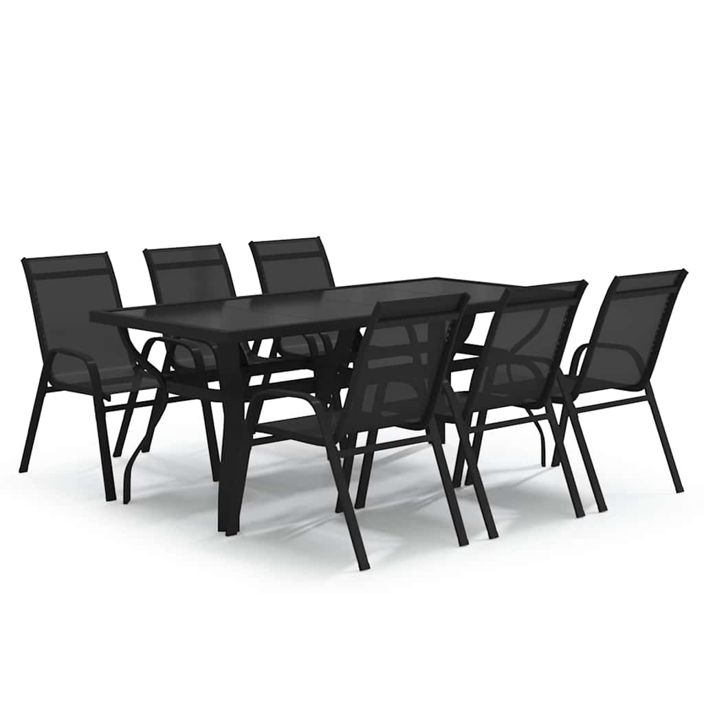 7 Piece Garden Dining Set Black