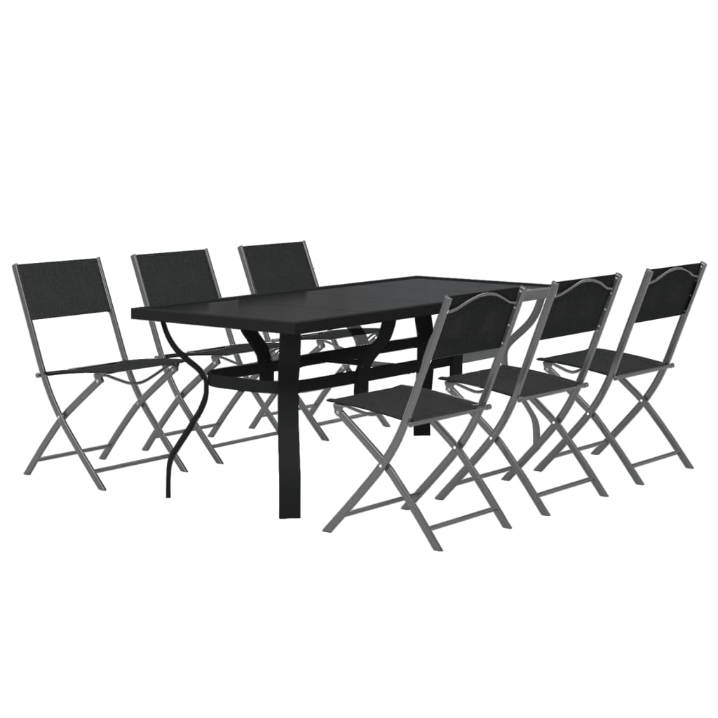 Garden Dining Set | Grey | Powder-coated steel | 7 Piece | Foldable