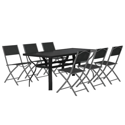 Garden Dining Set | Grey | Powder-coated steel | 7 Piece | Foldable