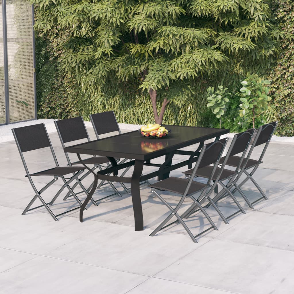 Garden Dining Set | Grey | Powder-coated steel | 7 Piece | Foldable