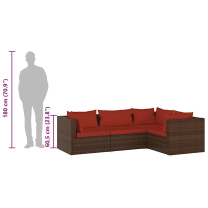 4 Piece Patio Lounge Set with Cushions Poly Rattan Brown
