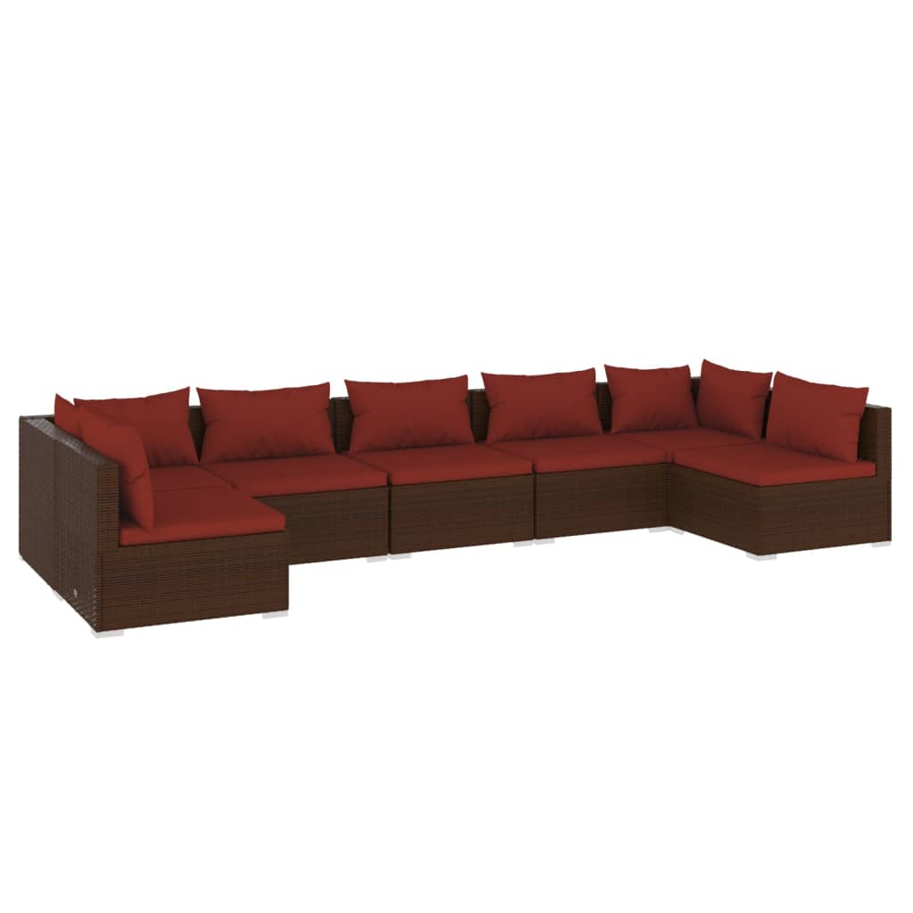 7 Piece Patio Lounge Set with Cushions Poly Rattan Brown