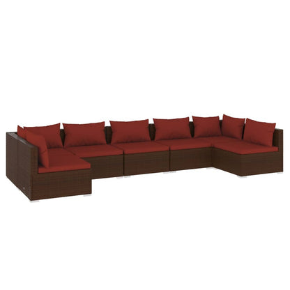 7 Piece Patio Lounge Set with Cushions Poly Rattan Brown