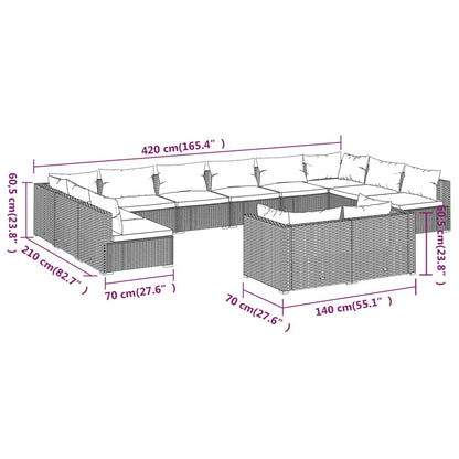 12 Piece Patio Lounge Set with Cushions Brown Poly Rattan