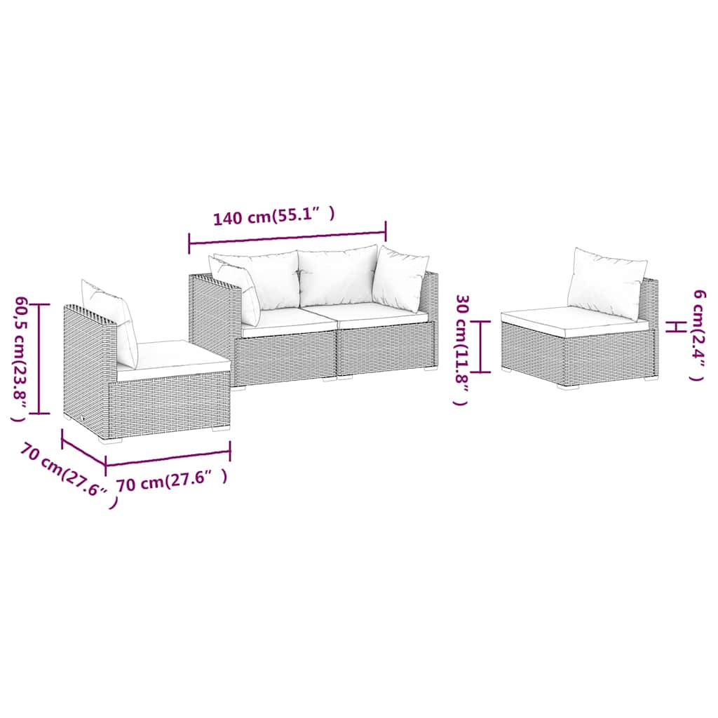 4 Piece Patio Lounge Set with Cushions Poly Rattan Black