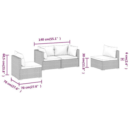 4 Piece Patio Lounge Set with Cushions Poly Rattan Black