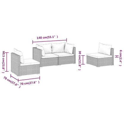 4 Piece Patio Lounge Set with Cushions Poly Rattan Brown