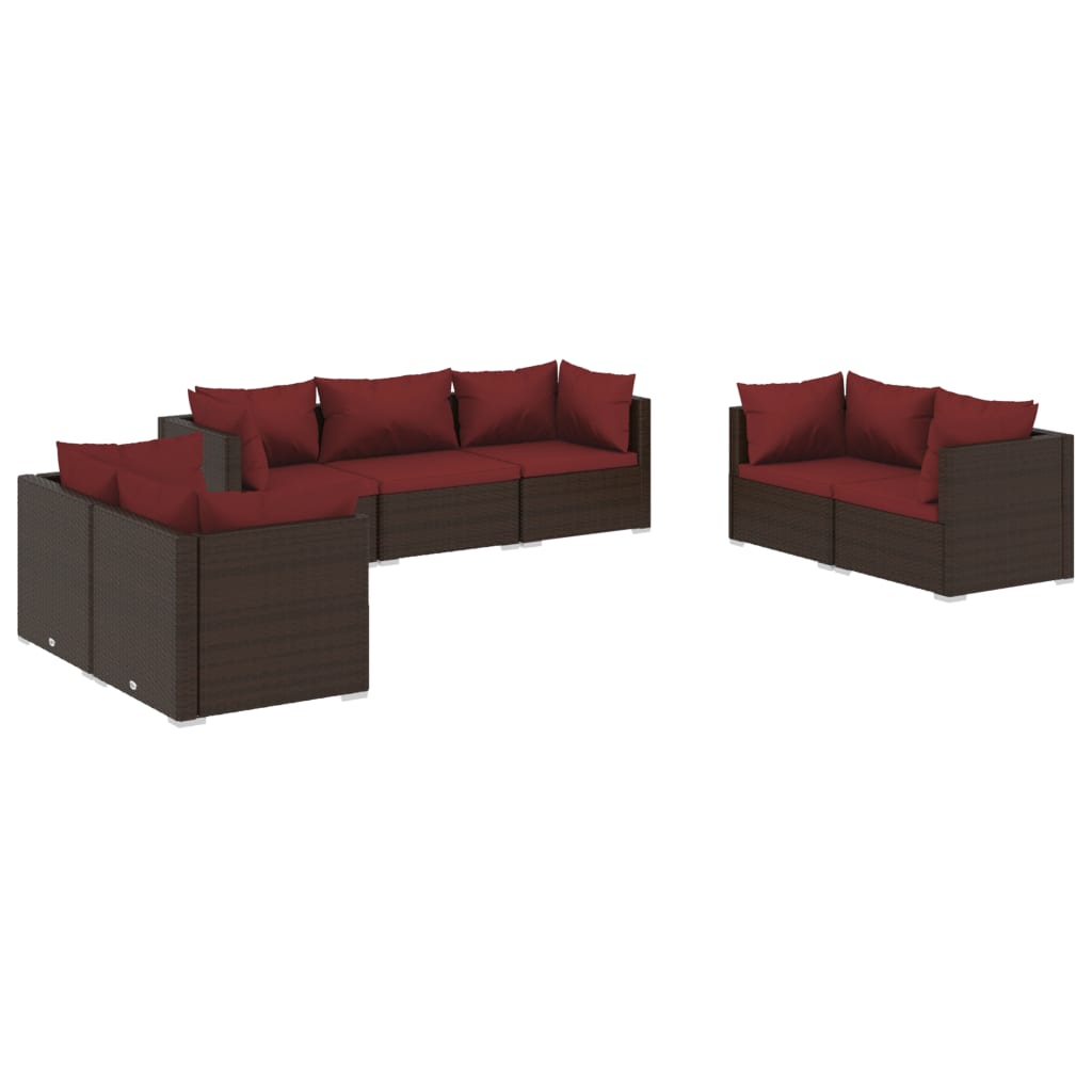7 Piece Patio Lounge Set with Cushions Poly Rattan Brown