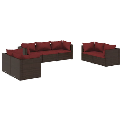 7 Piece Patio Lounge Set with Cushions Poly Rattan Brown