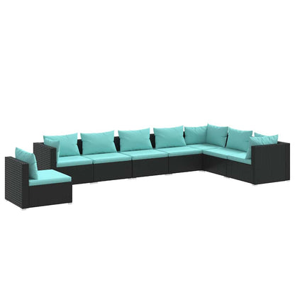 8 Piece Patio Lounge Set with Cushions Poly Rattan Black