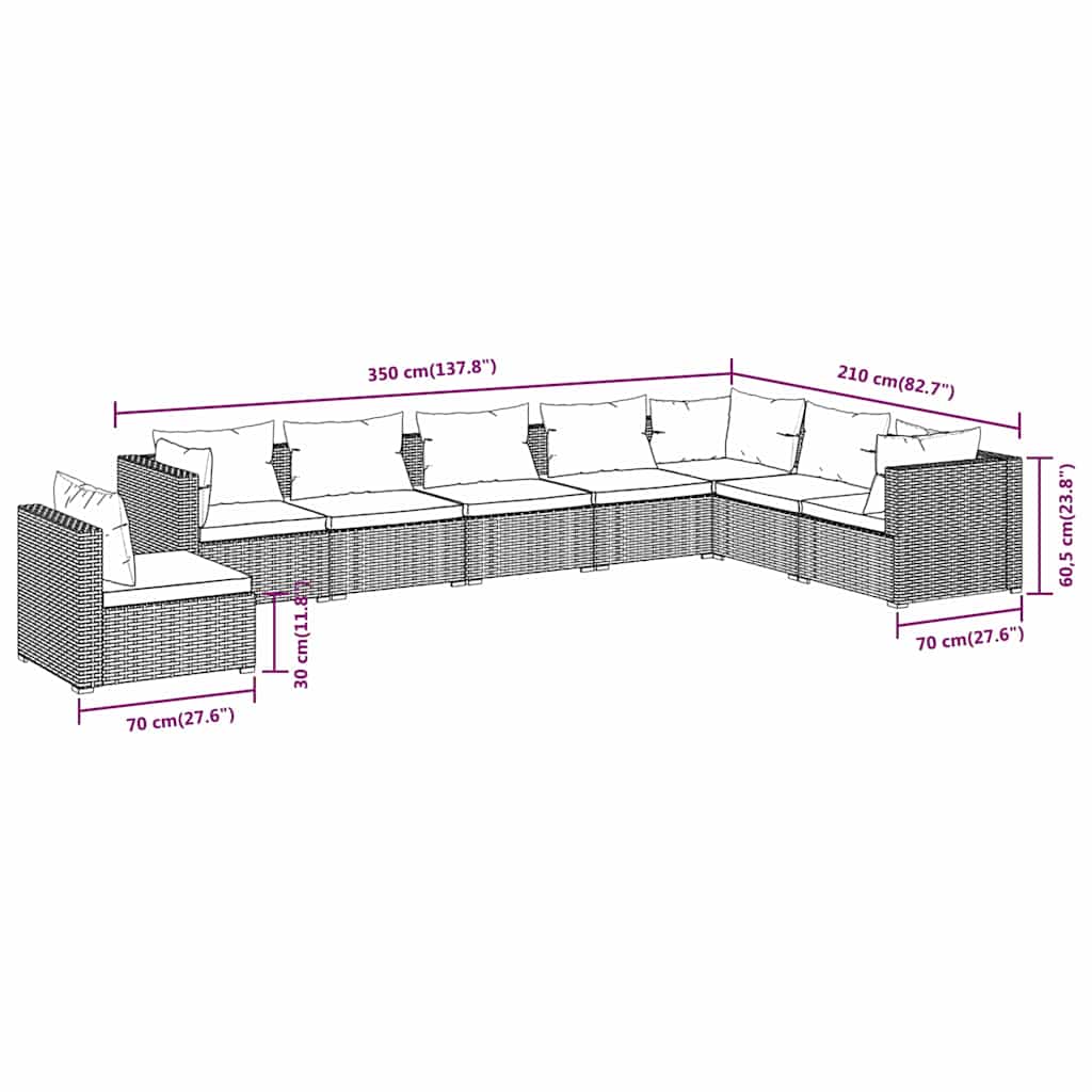 8 Piece Patio Lounge Set with Cushions Poly Rattan Black