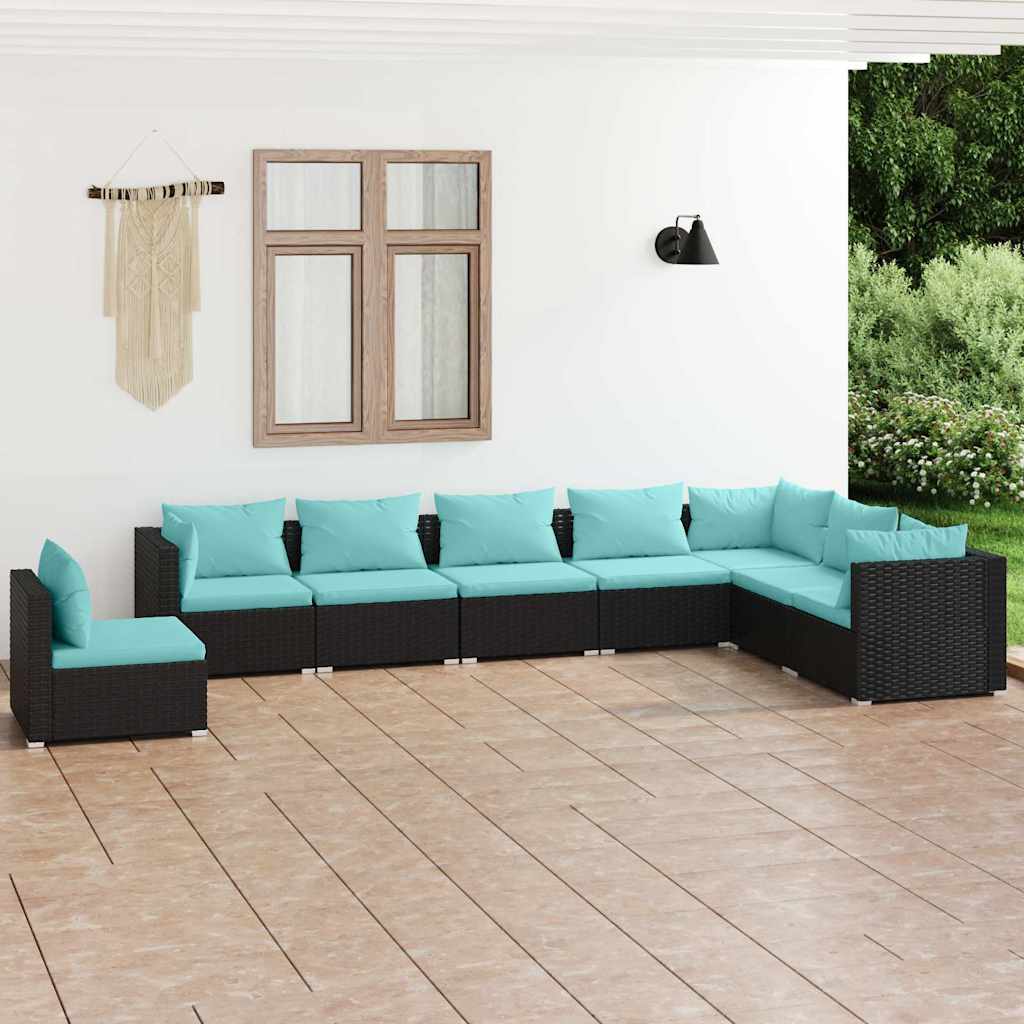8 Piece Patio Lounge Set with Cushions Poly Rattan Black
