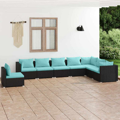 8 Piece Patio Lounge Set with Cushions Poly Rattan Black