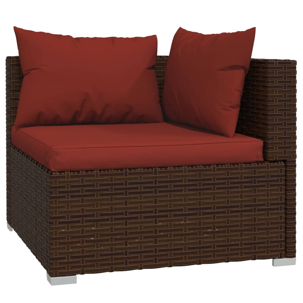 9 Piece Patio Lounge Set with Cushions Brown Poly Rattan
