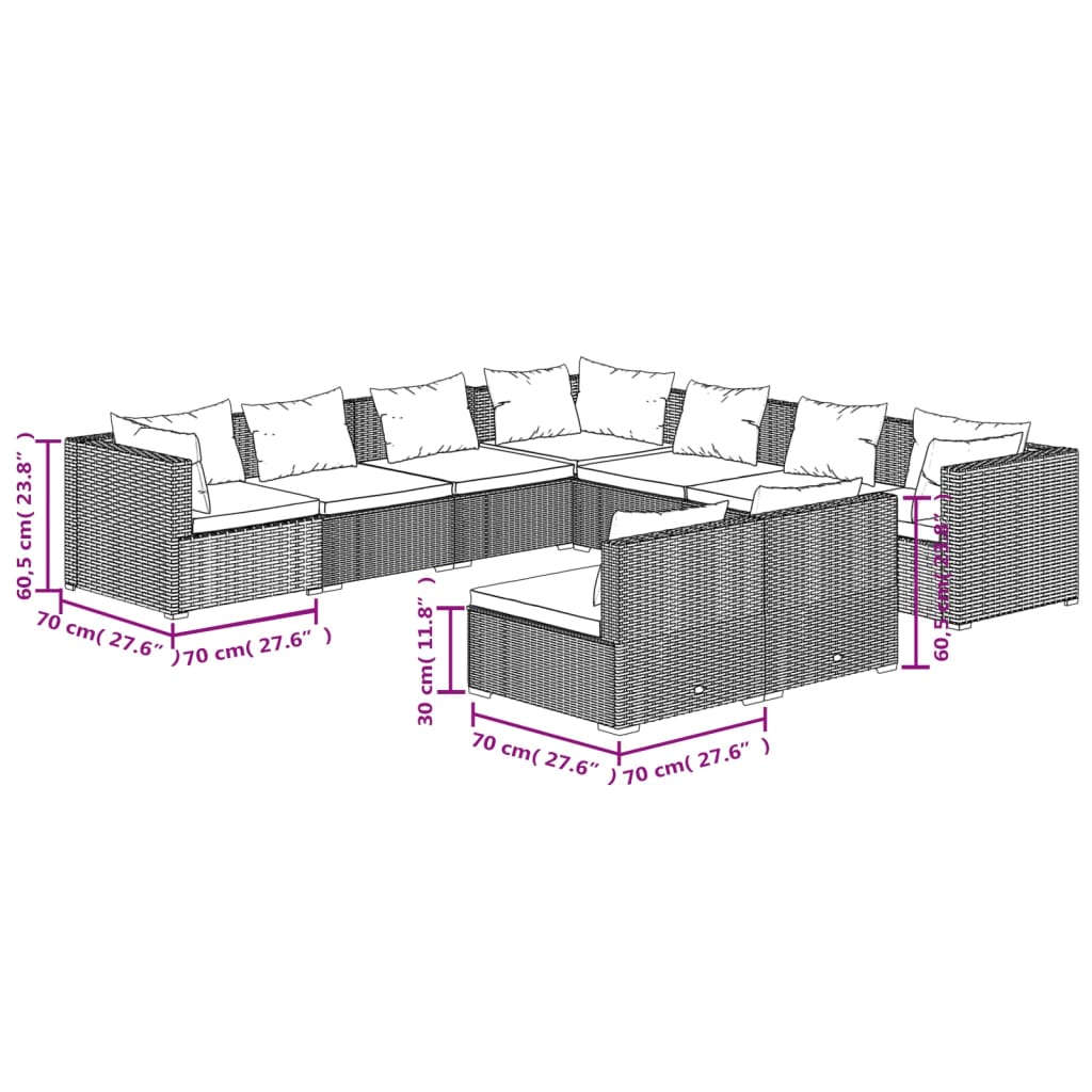9 Piece Patio Lounge Set with Cushions Brown Poly Rattan