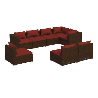 8 Piece Patio Lounge Set with Cushions Poly Rattan Brown