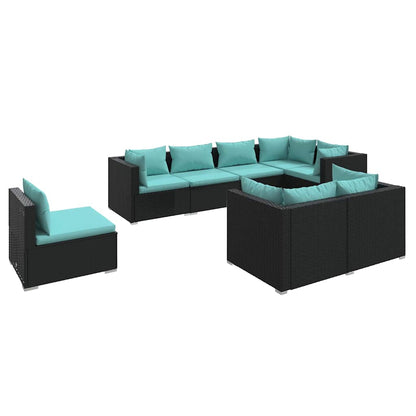 8 Piece Patio Lounge Set with Cushions Poly Rattan Black
