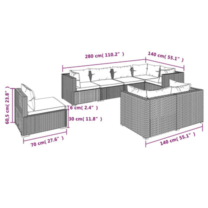 8 Piece Patio Lounge Set with Cushions Poly Rattan Black