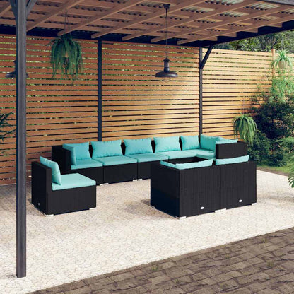 9 Piece Patio Lounge Set with Cushions Poly Rattan Black