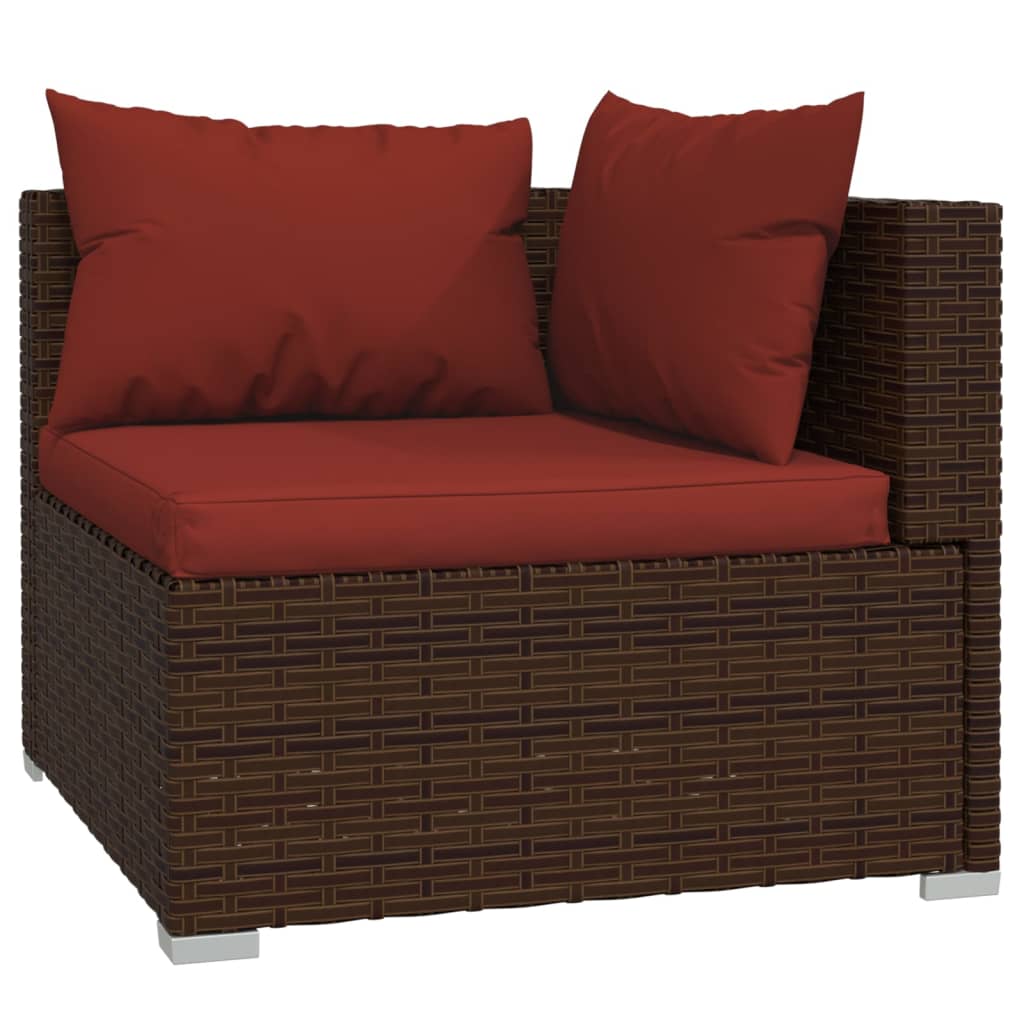 10 Piece Patio Lounge Set with Cushions Poly Rattan Brown