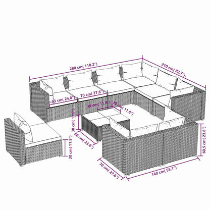 10 Piece Patio Lounge Set with Cushions Poly Rattan Brown