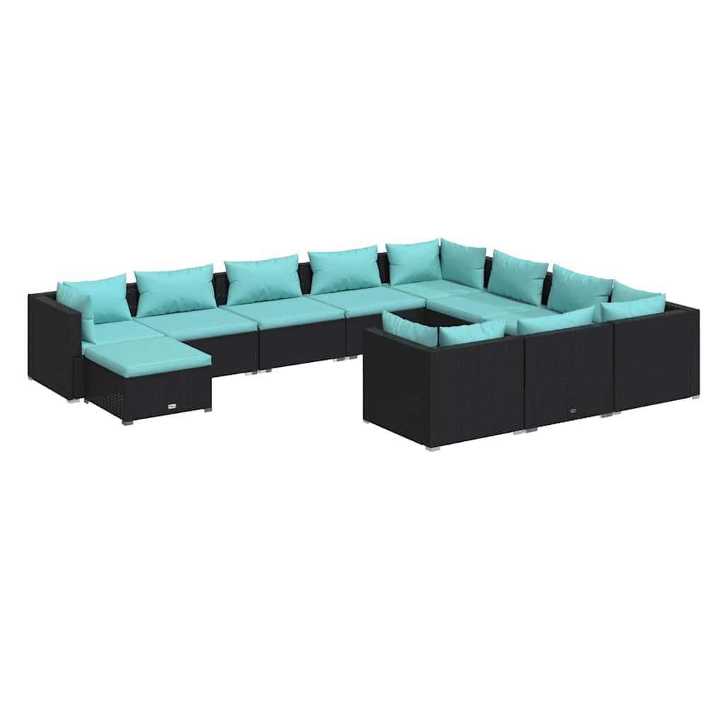 11 Piece Patio Lounge Set with Cushions Poly Rattan Black
