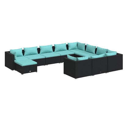 11 Piece Patio Lounge Set with Cushions Poly Rattan Black