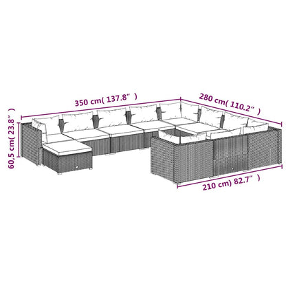 11 Piece Patio Lounge Set with Cushions Poly Rattan Black