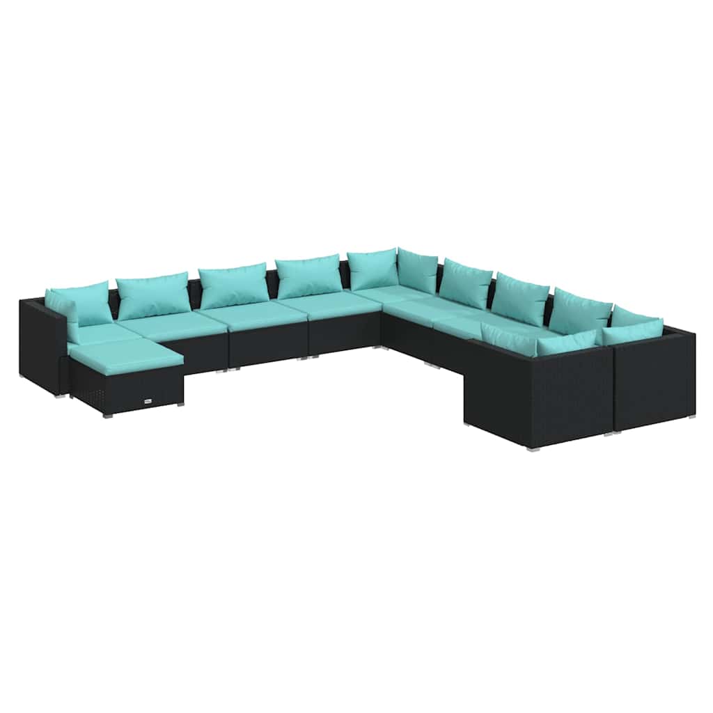 11 Piece Patio Lounge Set with Cushions Poly Rattan Black
