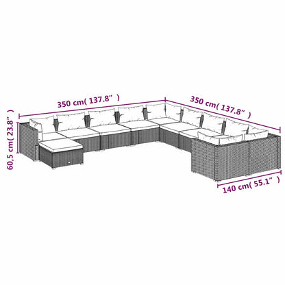 11 Piece Patio Lounge Set with Cushions Poly Rattan Black