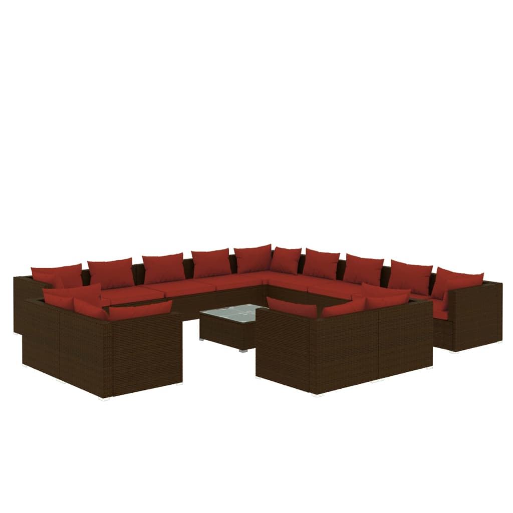14 Piece Patio Lounge Set with Cushions Brown Poly Rattan