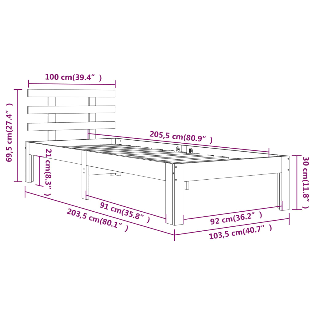 Bed Frame | Natural Wood | Solid pine wood | Single | Durable | Bed Frame