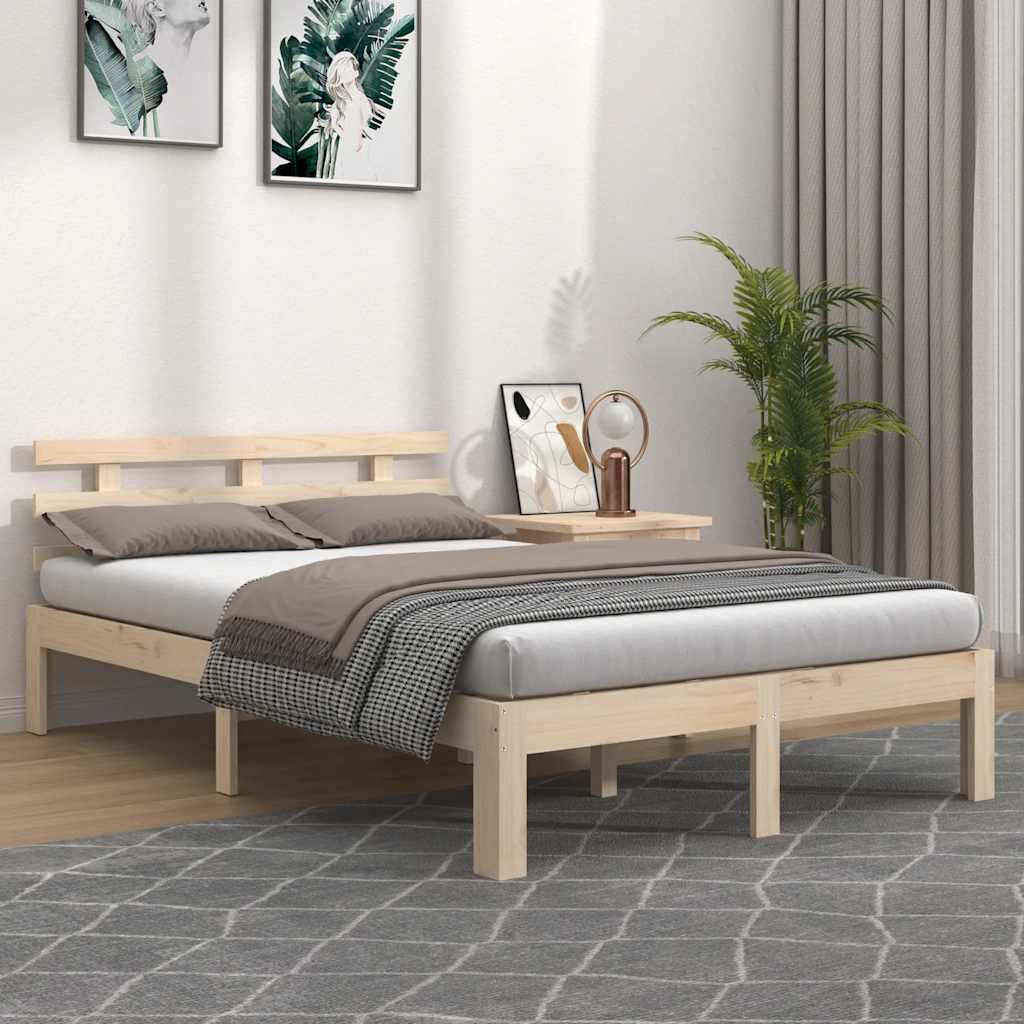 Bed Frame | Natural Wood | Solid Pine Wood, Plywood | Double | Durable