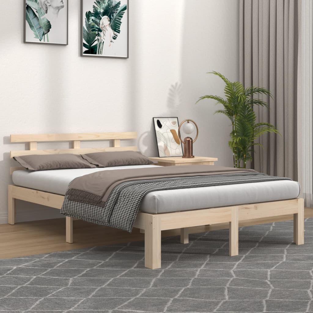 Bed Frame | Unpainted natural wood | Solid pine wood, Plywood
