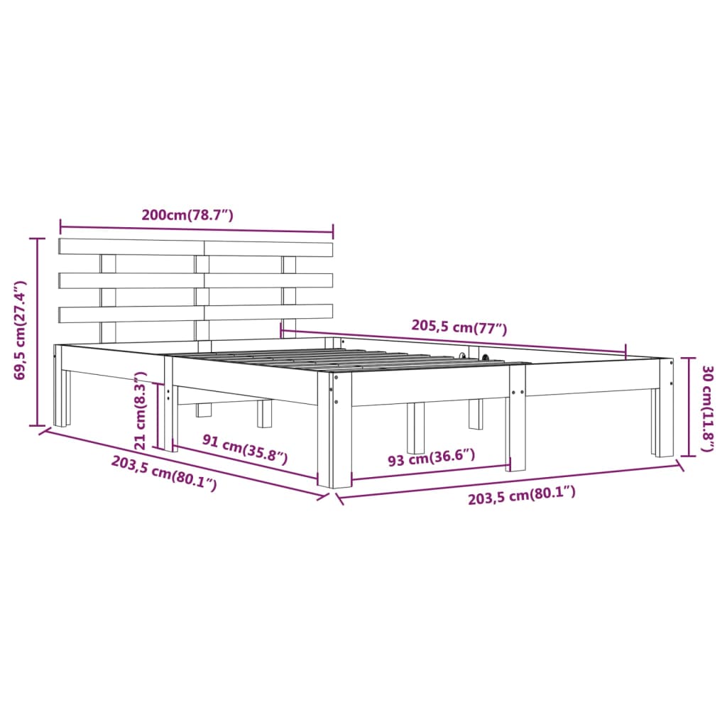 Bed Frame | Black | Solid pine wood for frame, plywood for slats