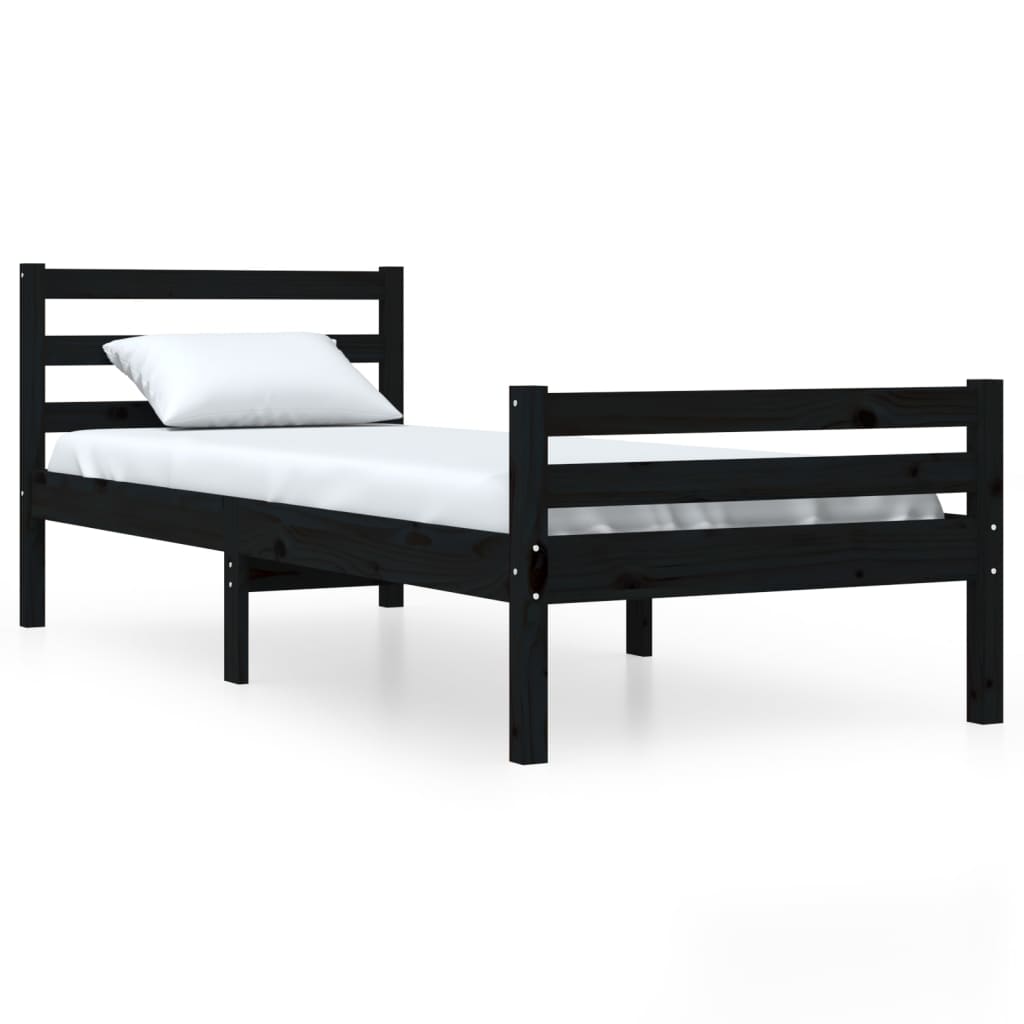 Bed Frame | Black | Solid Pine Wood, Plywood | Single | Durable