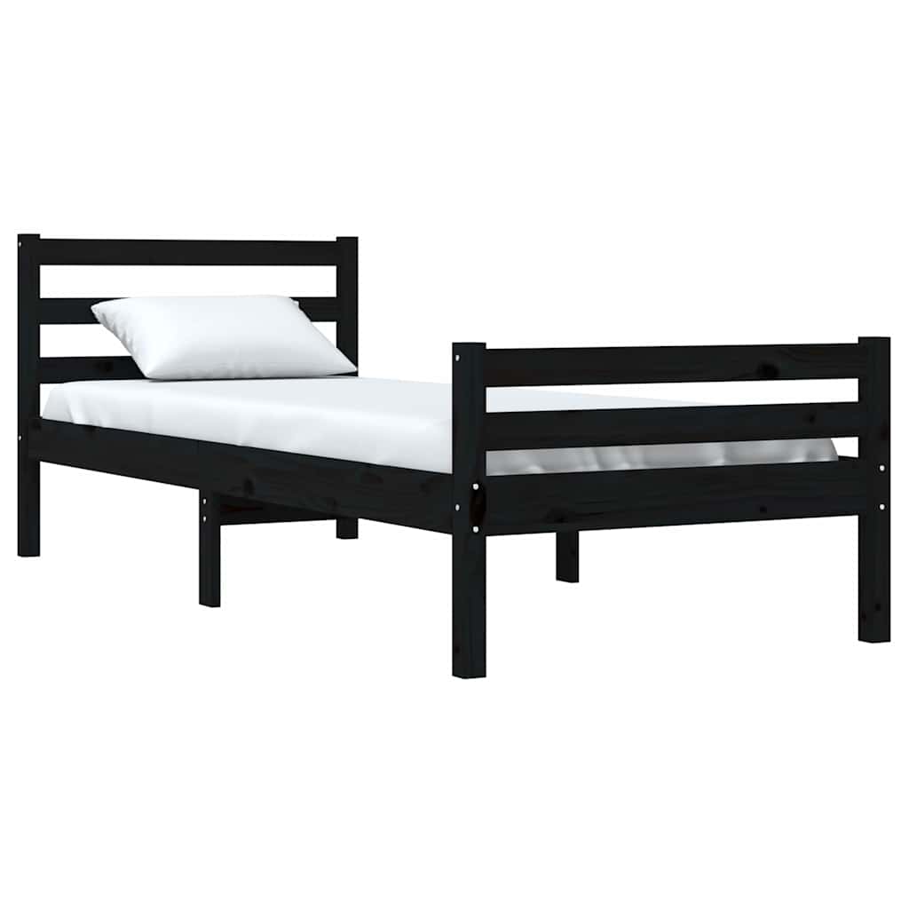 Bed Frame | Black | Solid Pine Wood, Plywood | Single | Durable