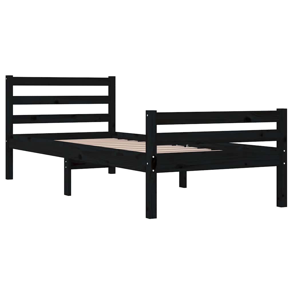 Bed Frame | Black | Solid Pine Wood, Plywood | Single | Durable