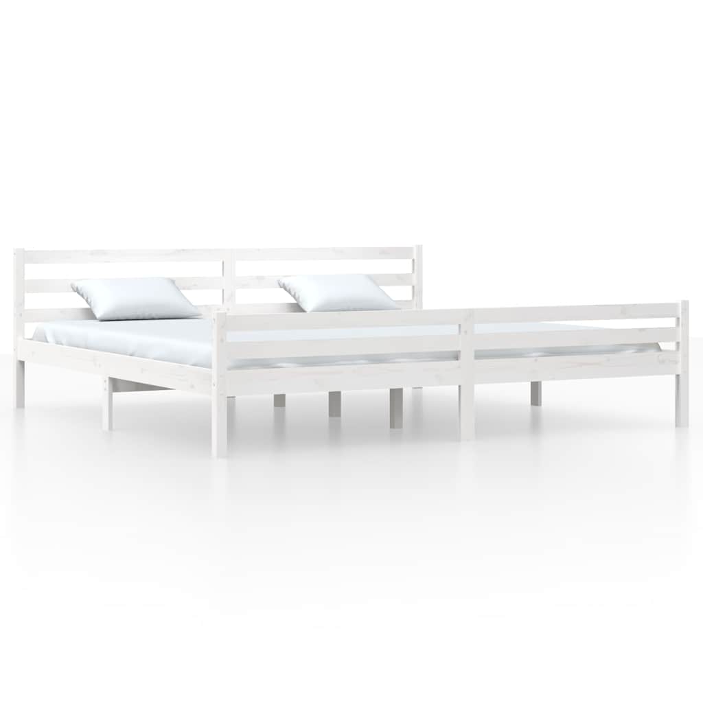 Bed Frame | White | Solid Pine Wood, Plywood | Double | Modern