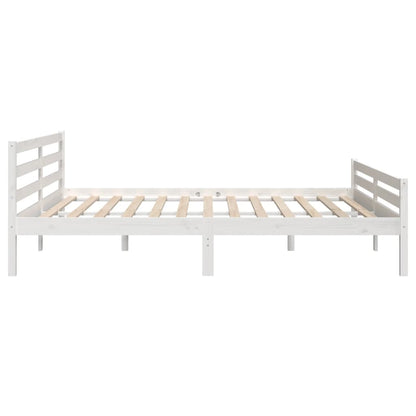 Bed Frame | White | Solid Pine Wood, Plywood | Double | Modern
