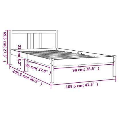 Bed Frame | Grey | Solid pine wood | Single |  Simple | Bed Frame